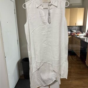 Chico's White Sleeveless Polo Tunic with Asymmetrical Hem
